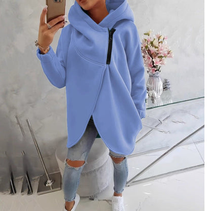 Uaang Hooded Sports Plus Velvet Tunic Casual Long-Sleeved Zipper Coat Women's Plus-Size Solid Color Coat