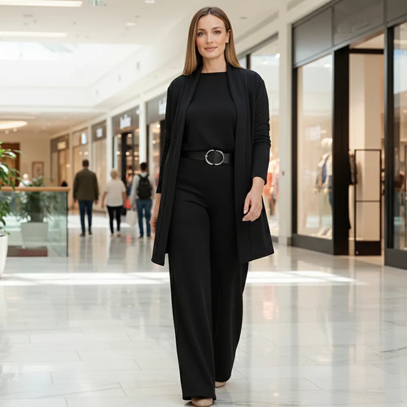 ⏰Elegant 3-piece set including a long cardigan, top and trousers💞