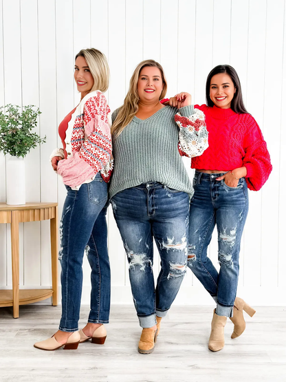 📦📦Tummy Control Distressed Cuffed Boyfriend Jeans (Buy 2 Free Shipping)