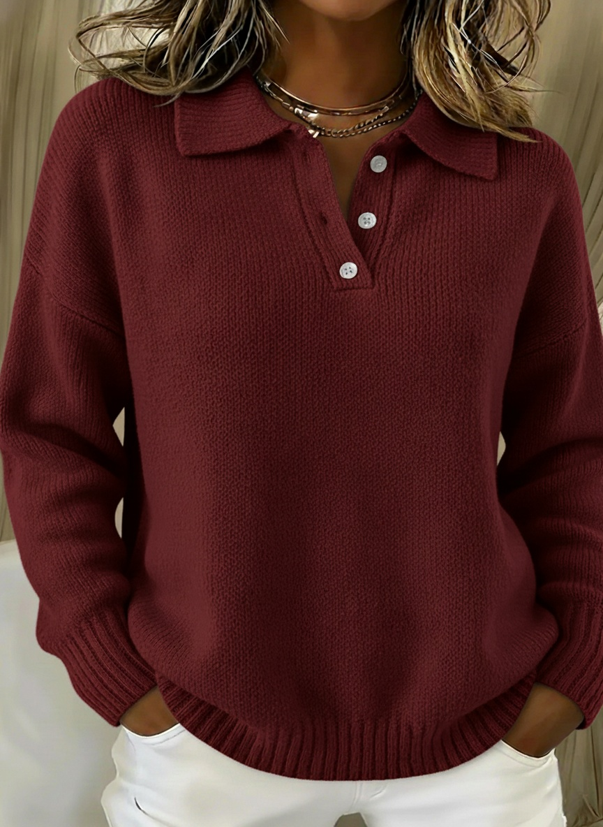 📦Buy 2 PCS free shipping🎄Classic Polo Neck Button-Down Solid Color Sweater Top