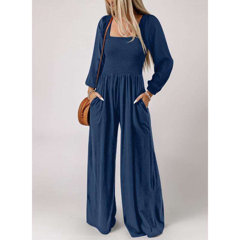 🔥Women's Casual Loose Wide-Leg Jumpsuit – Long Sleeve One-Piece Romper with Pockets