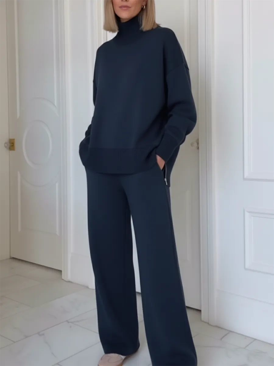 📦📦New Arrivals🔥Casual Travel Stand Collar Side Zipper Top Straight Pants Two-Piece Set