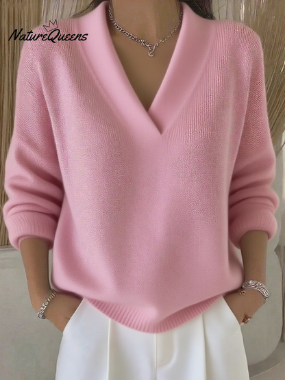 💝💝Women's Casual Solid Color V-neck Sweater Top
