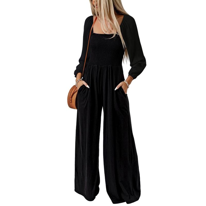 🔥Women's Casual Loose Wide-Leg Jumpsuit – Long Sleeve One-Piece Romper with Pockets
