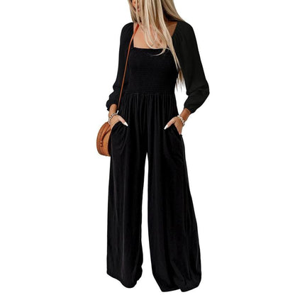 🔥Women's Casual Loose Wide-Leg Jumpsuit – Long Sleeve One-Piece Romper with Pockets