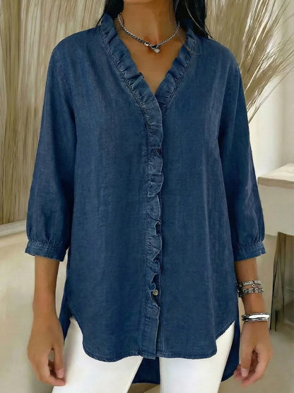 📦📦CLEARANCE SALE🔥Women's Casual Denim V-Neck Ruffled Shirt