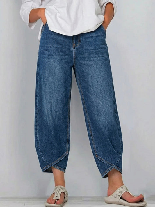 🎈🎈 100% cotton denim with a crossover hem — comfy, flattering, and easy to style