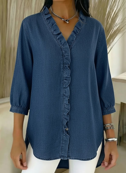 🎁New Arrivals🔥 Women's Casual Denim V-Neck Ruffled Shirt