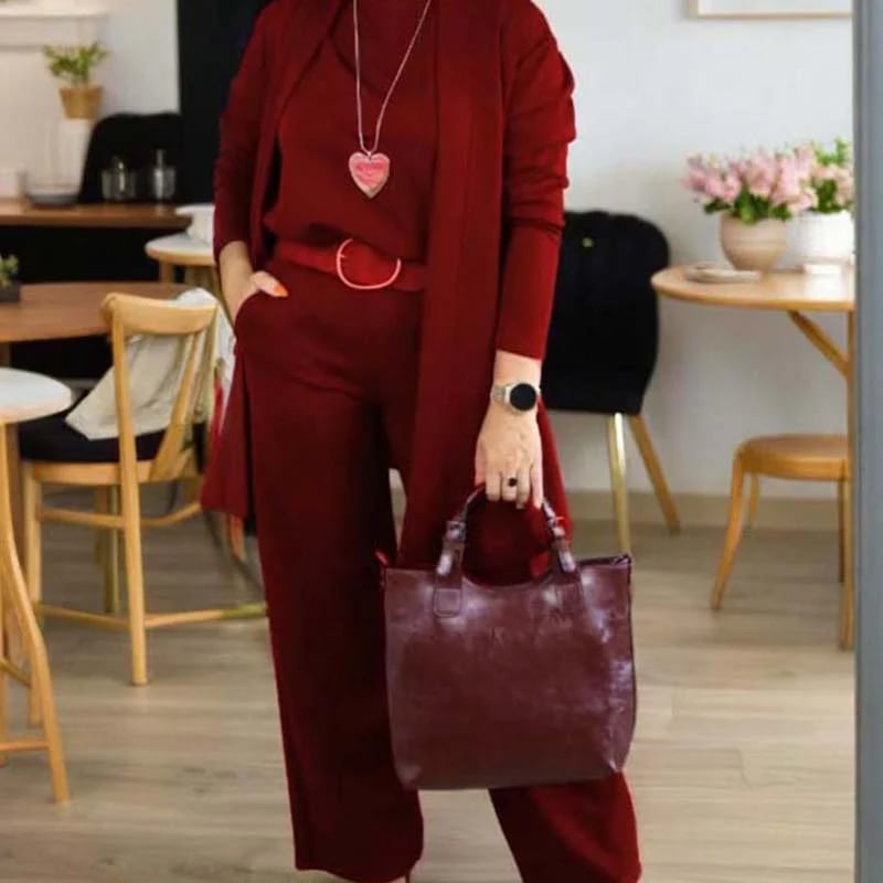 ⏰Elegant 3-piece set including a long cardigan, top and trousers💞