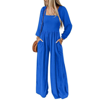 🔥Women's Casual Loose Wide-Leg Jumpsuit – Long Sleeve One-Piece Romper with Pockets
