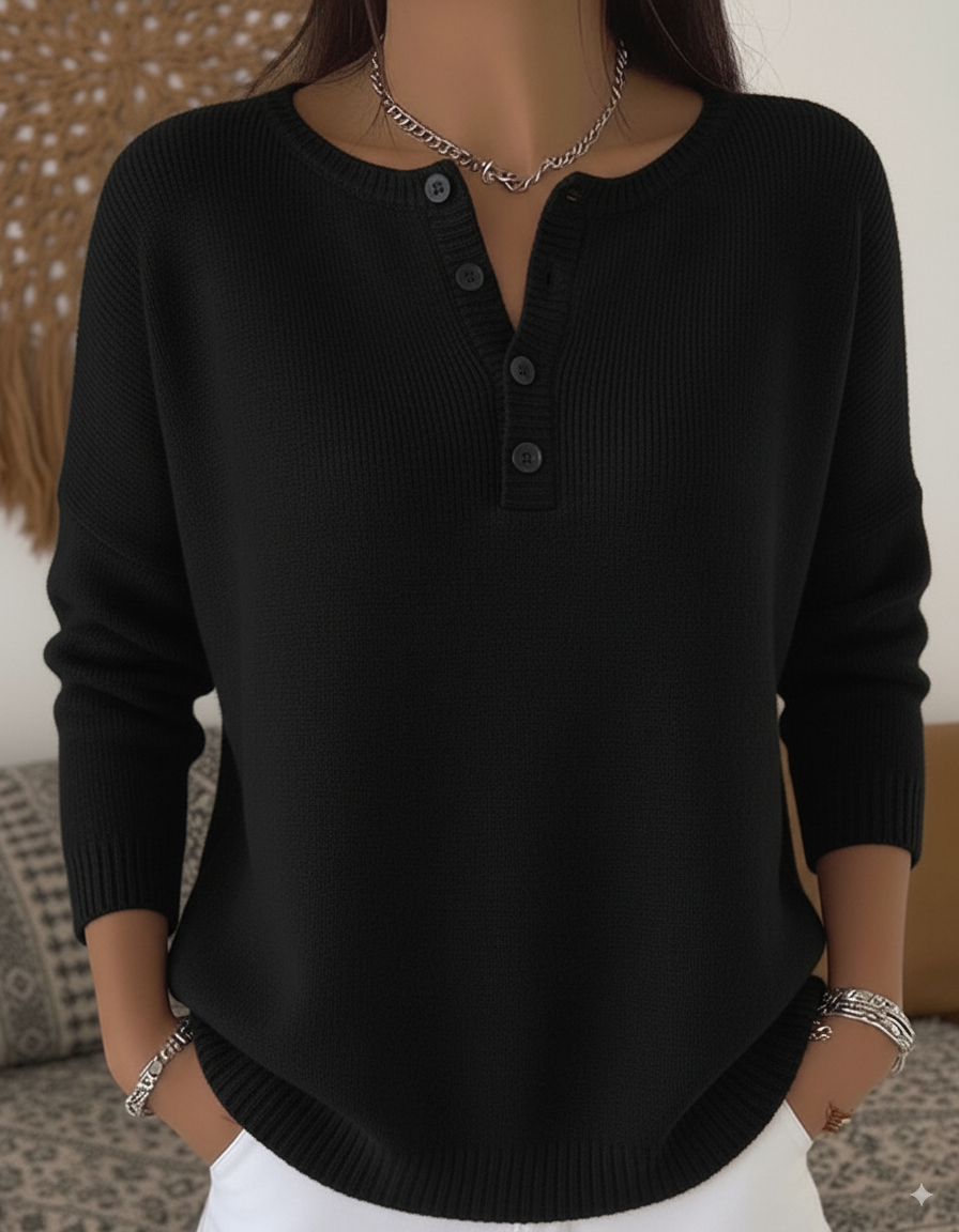 🎄✨️Buy 2 PCS for free shipping🎄Women's Soft Solid Color Henley Collar Sweater Top