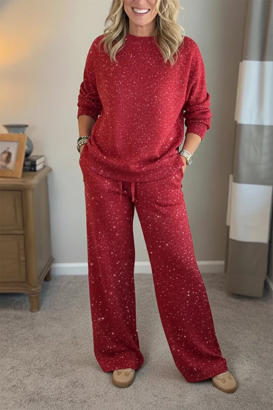 🎄 New Arrival 🔥 Cozy Shimmer Travel Set – Crew Neck Sweatshirt & Pants