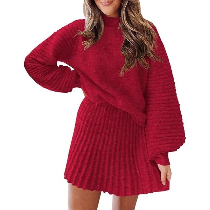 🔥 50% OFF TODAY ✨ Women's Mock Neck Knit Skirt Set