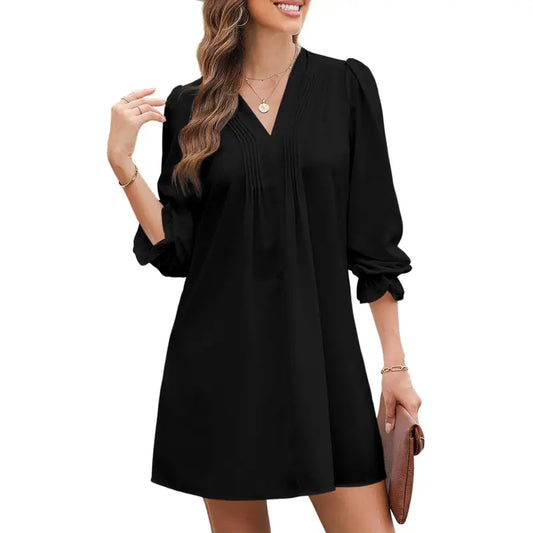A-Line Ruffle Sleeve V-Neck Midi Dress