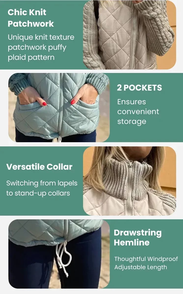 2025 Women’s Knit Patchwork Puffy Jacket 🎁 Christmas Special Offer ☃️