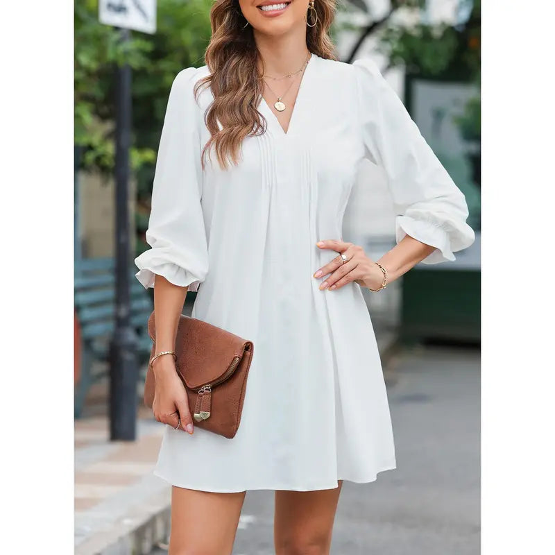 A-Line Ruffle Sleeve V-Neck Midi Dress
