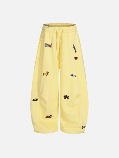 🐶 Aelfric Eden Embroidery Dog Baggy Barrel Sweatpants