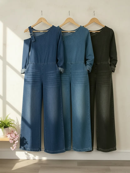 📦📦 New Arrivals🔥 Women's Fashionable Off the Shoulder Denim Jumpsuit