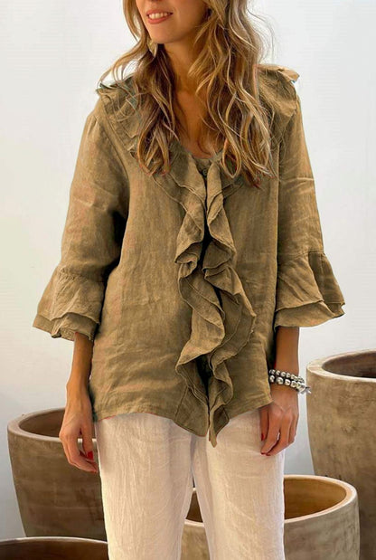📦📦Hot Sale🔥Women Summer Ruffle Design Casual Linen Cotton Shirt