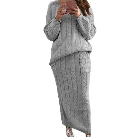 ❄️✨ Women's Winter Chunky Cable Knit Long Skirt & Sweater Set – Stay Warm & Stylish This Season! 🧶🍂