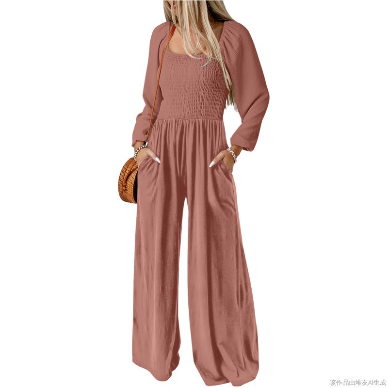 🔥Women's Casual Loose Wide-Leg Jumpsuit – Long Sleeve One-Piece Romper with Pockets