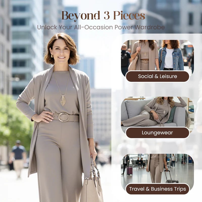 ⏰Elegant 3-piece set including a long cardigan, top and trousers💞