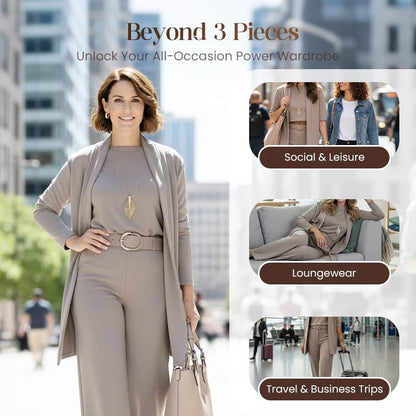 ⏰Elegant 3-piece set including a long cardigan, top and trousers💞