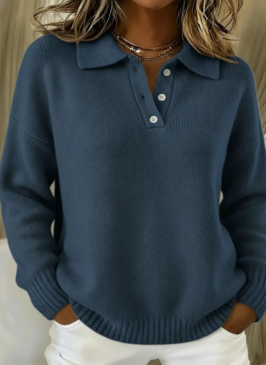 🎄Buy 2 Get Free Shipping - Classic Polo Neck Button-Down Solid Color Sweater Top