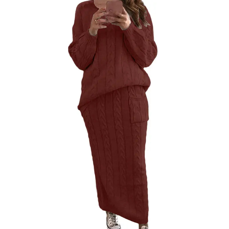 ❄️✨ Women's Winter Chunky Cable Knit Long Skirt & Sweater Set – Stay Warm & Stylish This Season! 🧶🍂
