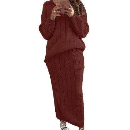 ❄️✨ Women's Winter Chunky Cable Knit Long Skirt & Sweater Set – Stay Warm & Stylish This Season! 🧶🍂