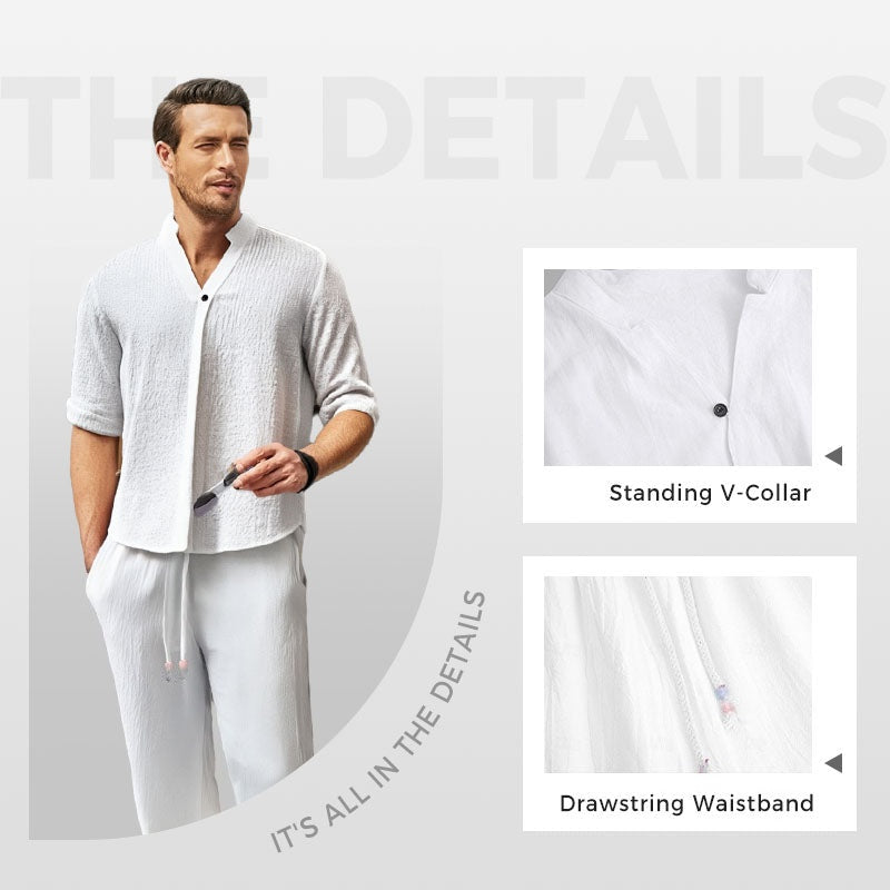 🤩🤩BIG SALE-50% OFF🎉Men's Trendy Cotton Linen Top & Pants Two-Piece Set