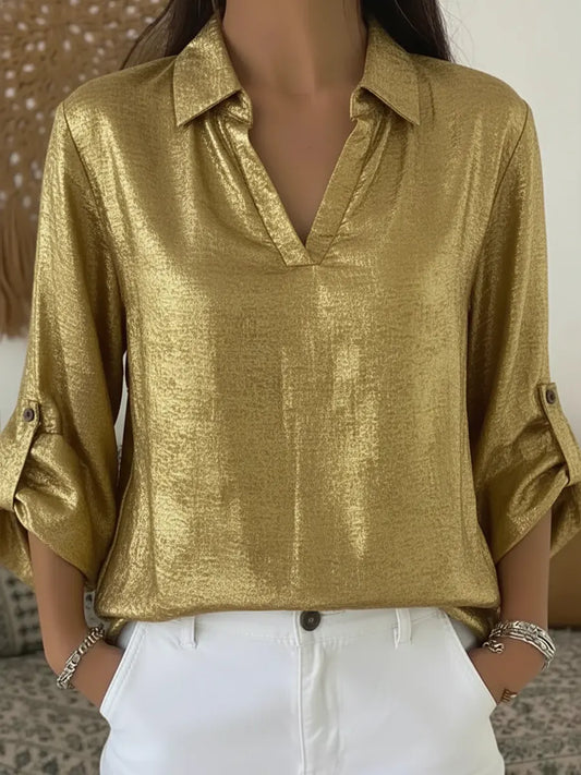 Luxurious Women's V-Neck Satin Shirt ✨ Effortless Style & Shine!
