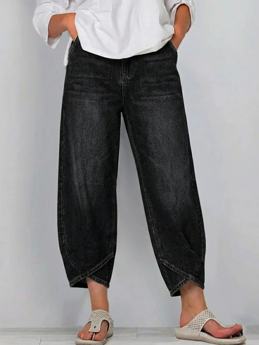 🎈🎈 100% cotton denim with a crossover hem — comfy, flattering, and easy to style