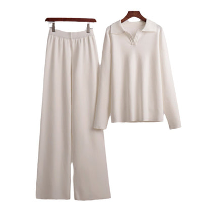 ✨Knit 2-Piece Set   Polo Collar Pullover + Wide-Leg Pants   Euro-American Autumn/Winter Style   Cross-Border Bestseller   Buy 2 Free Shipping🔥✨