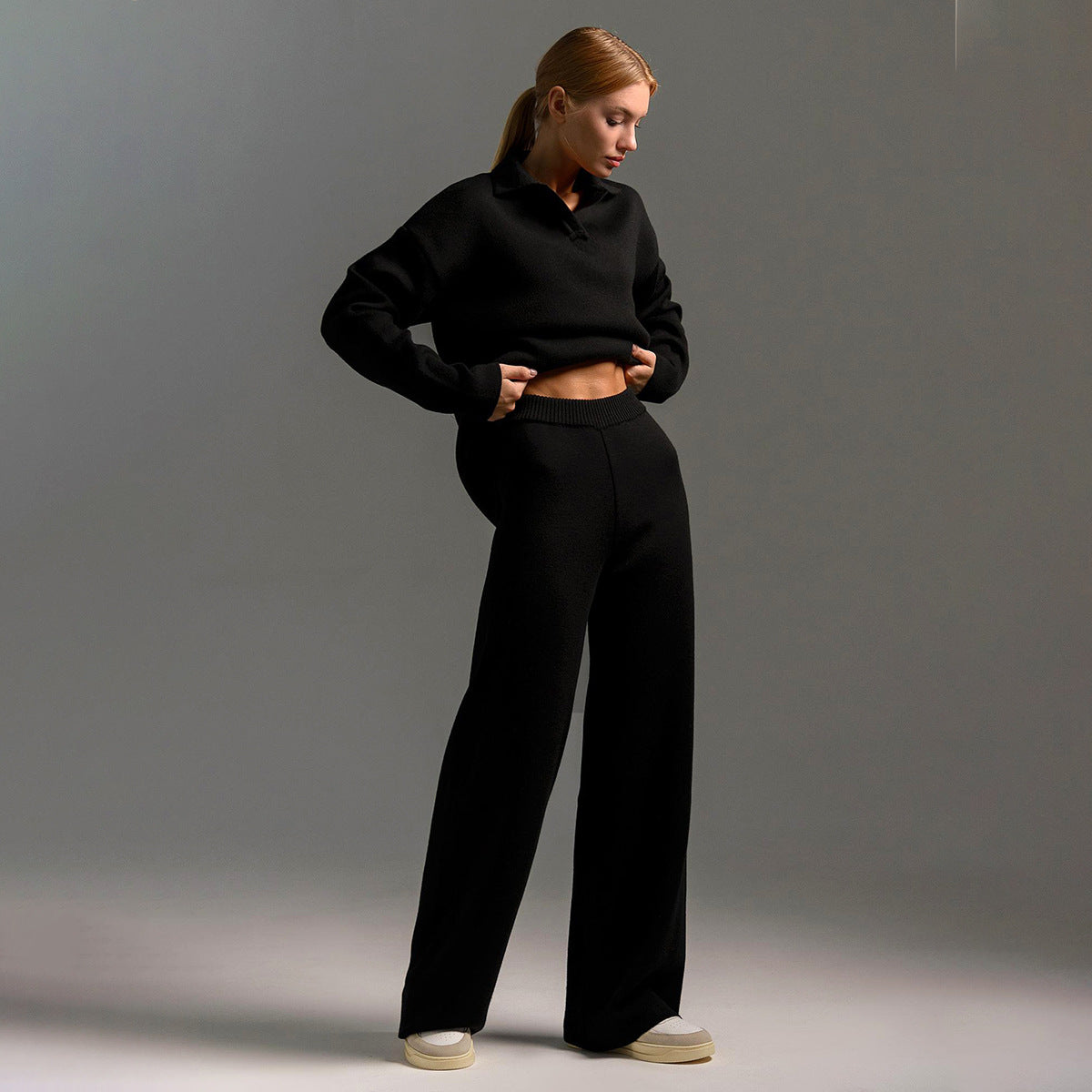 ✨Knit 2-Piece Set   Polo Collar Pullover + Wide-Leg Pants   Euro-American Autumn/Winter Style   Cross-Border Bestseller   Buy 2 Free Shipping🔥✨