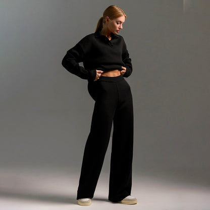✨Knit 2-Piece Set   Polo Collar Pullover + Wide-Leg Pants   Euro-American Autumn/Winter Style   Cross-Border Bestseller   Buy 2 Free Shipping🔥✨