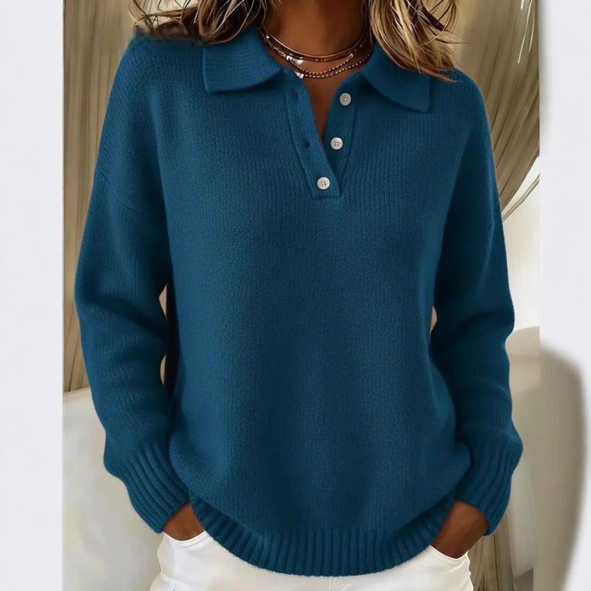🎄Buy 2 Get Free Shipping - Classic Polo Neck Button-Down Solid Color Sweater Top