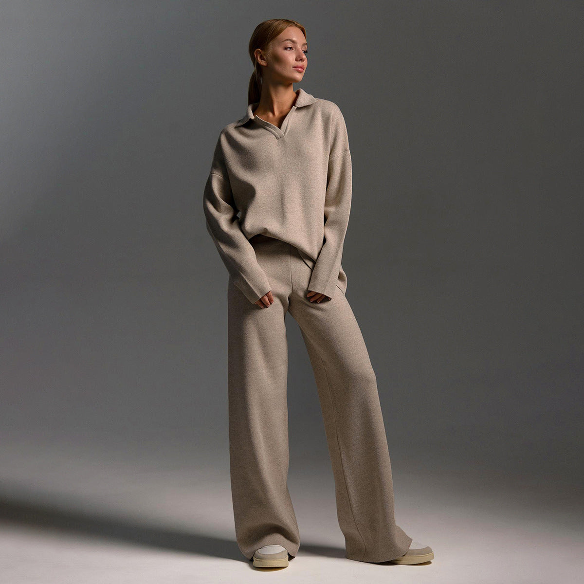 ✨Knit 2-Piece Set   Polo Collar Pullover + Wide-Leg Pants   Euro-American Autumn/Winter Style   Cross-Border Bestseller   Buy 2 Free Shipping🔥✨