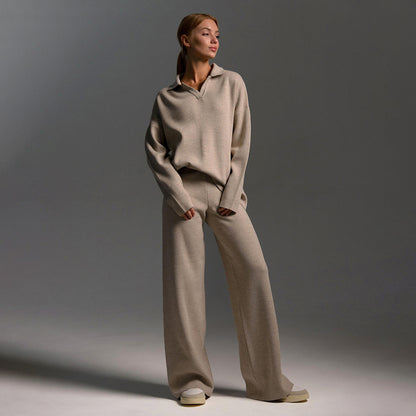 ✨Knit 2-Piece Set   Polo Collar Pullover + Wide-Leg Pants   Euro-American Autumn/Winter Style   Cross-Border Bestseller   Buy 2 Free Shipping🔥✨