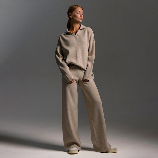 ✨Knit 2-Piece Set   Polo Collar Pullover + Wide-Leg Pants   Euro-American Autumn/Winter Style   Cross-Border Bestseller   Buy 2 Free Shipping🔥✨
