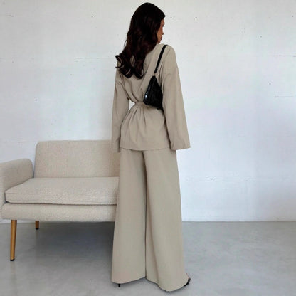 Chic Temperament Two-Piece Set 🌟 2025 Autumn Winter Women's V-Neck Long-Sleeve & Wide-Leg Pants