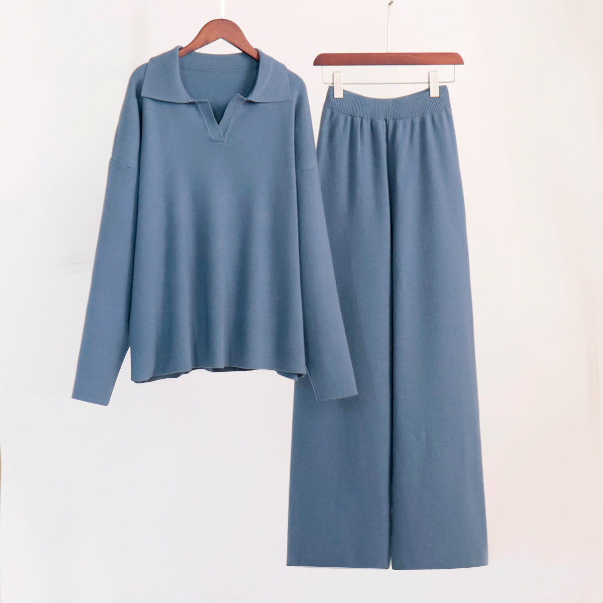 ✨Knit 2-Piece Set   Polo Collar Pullover + Wide-Leg Pants   Euro-American Autumn/Winter Style   Cross-Border Bestseller   Buy 2 Free Shipping🔥✨