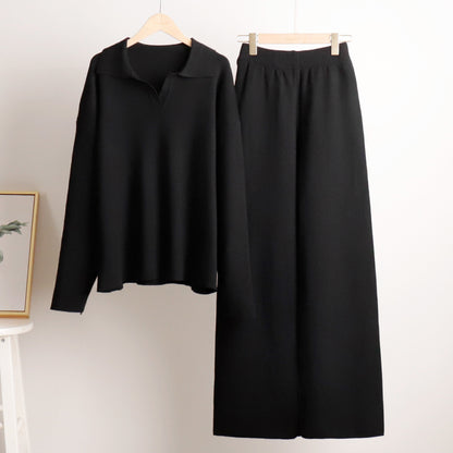 ✨Knit 2-Piece Set   Polo Collar Pullover + Wide-Leg Pants   Euro-American Autumn/Winter Style   Cross-Border Bestseller   Buy 2 Free Shipping🔥✨