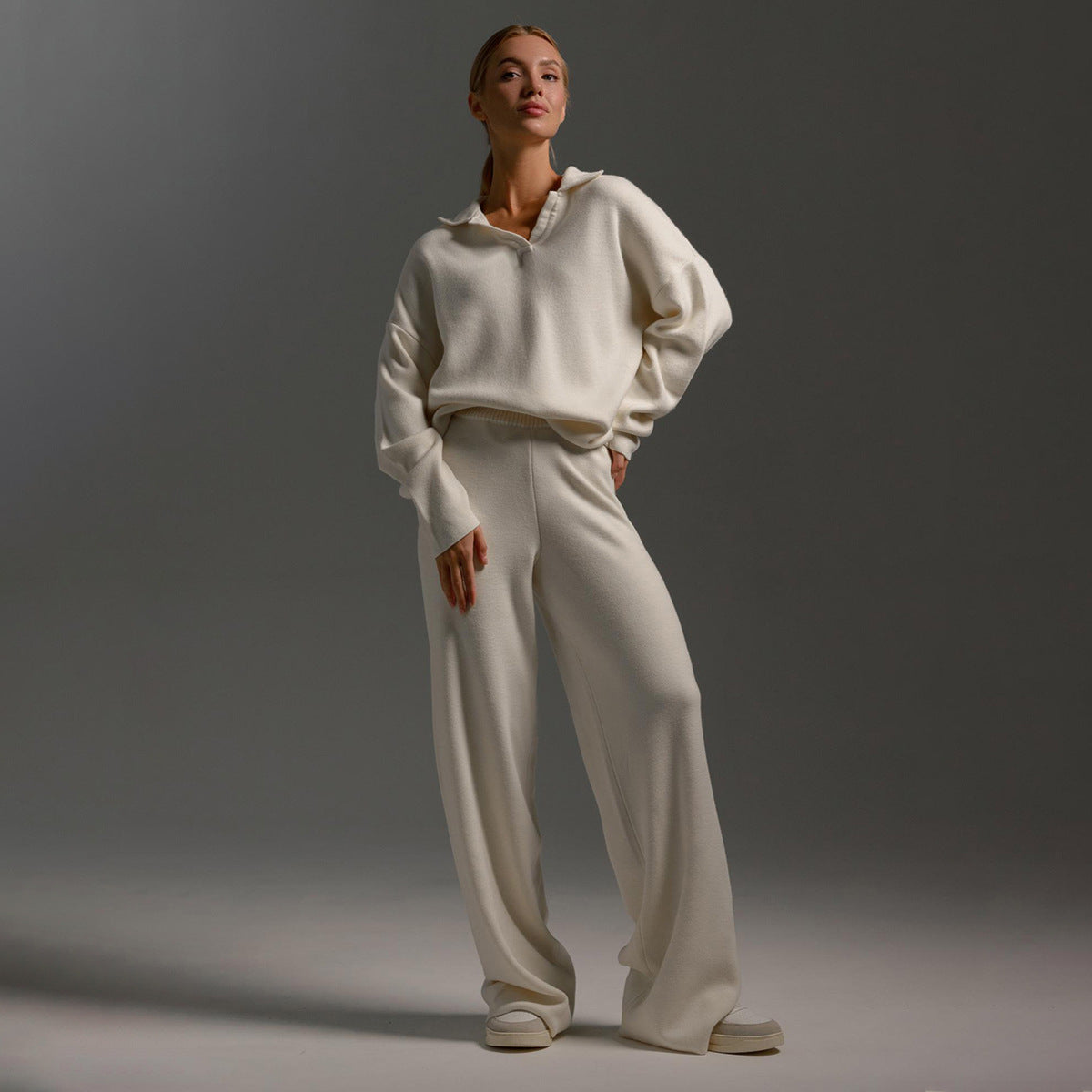 ✨Knit 2-Piece Set   Polo Collar Pullover + Wide-Leg Pants   Euro-American Autumn/Winter Style   Cross-Border Bestseller   Buy 2 Free Shipping🔥✨
