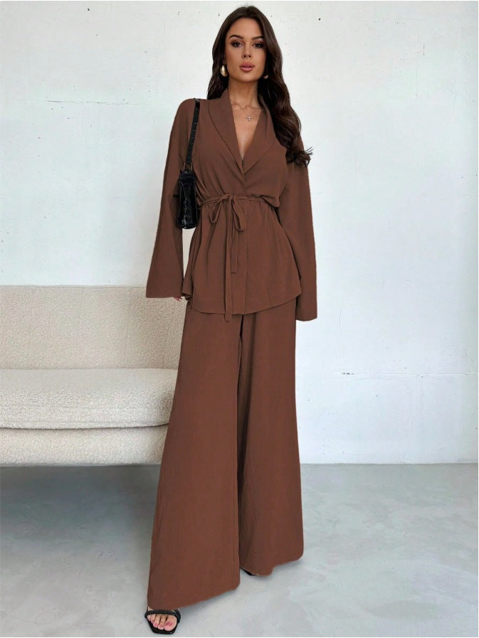 Chic Temperament Two-Piece Set 🌟 2025 Autumn Winter Women's V-Neck Long-Sleeve & Wide-Leg Pants