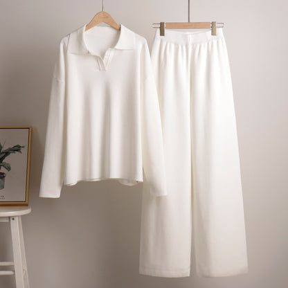 ✨Knit 2-Piece Set   Polo Collar Pullover + Wide-Leg Pants   Euro-American Autumn/Winter Style   Cross-Border Bestseller   Buy 2 Free Shipping🔥✨