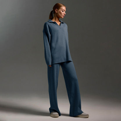 ✨Knit 2-Piece Set   Polo Collar Pullover + Wide-Leg Pants   Euro-American Autumn/Winter Style   Cross-Border Bestseller   Buy 2 Free Shipping🔥✨