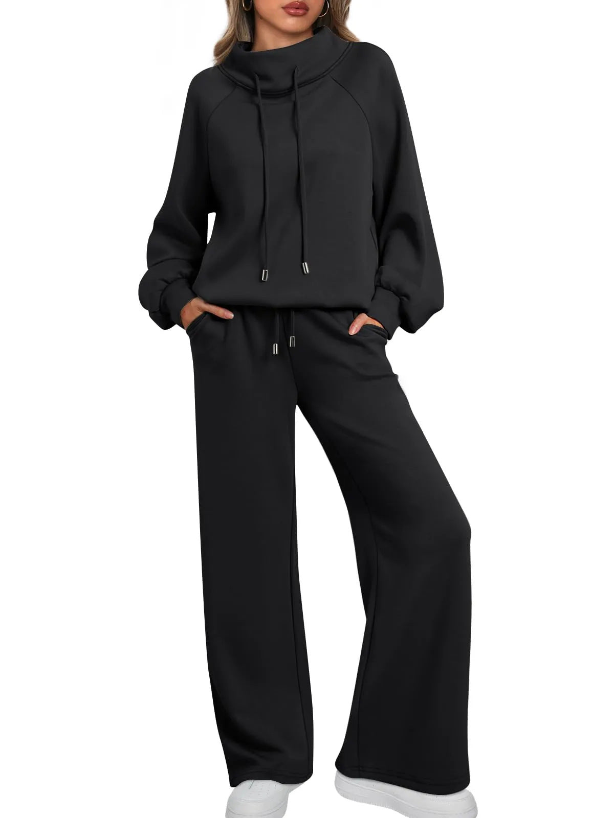 💝💝Women's Cotton Holiday Casual Crew Neck Drawstring Sweatshirt Set