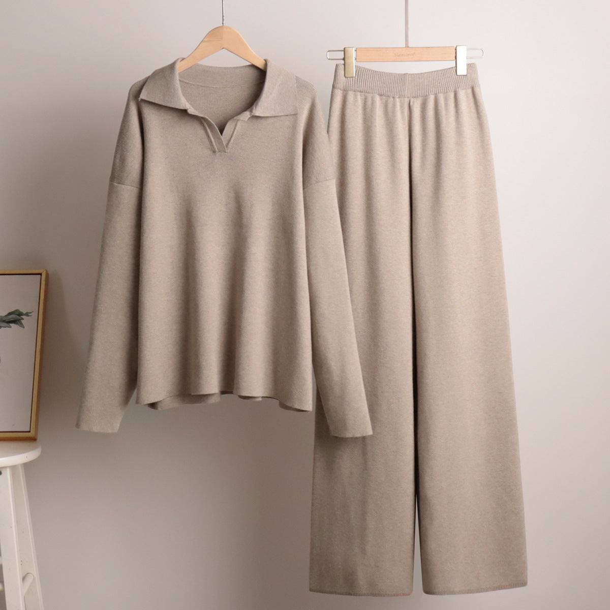 ✨Knit 2-Piece Set   Polo Collar Pullover + Wide-Leg Pants   Euro-American Autumn/Winter Style   Cross-Border Bestseller   Buy 2 Free Shipping🔥✨