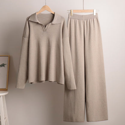 ✨Knit 2-Piece Set   Polo Collar Pullover + Wide-Leg Pants   Euro-American Autumn/Winter Style   Cross-Border Bestseller   Buy 2 Free Shipping🔥✨